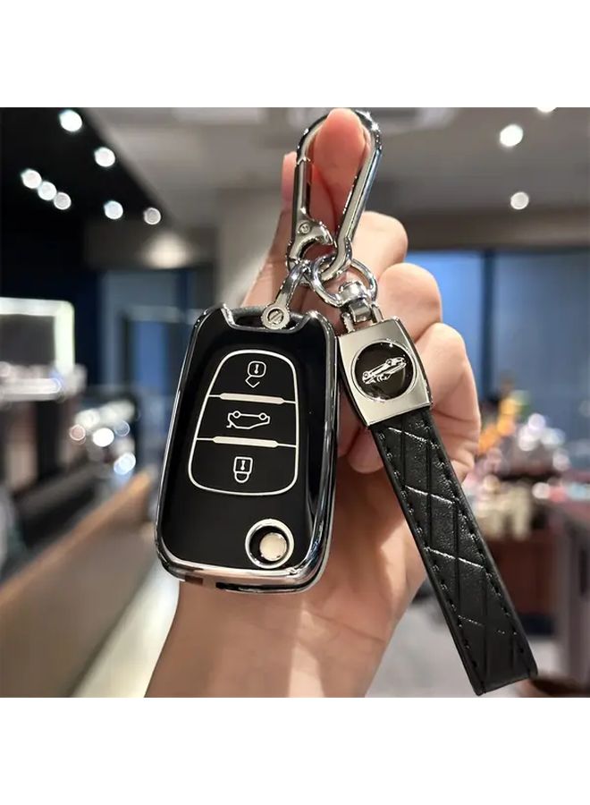 غطاء مفتاح سيارة من TPU وردي مع سلسلة مفاتيح لطرازات هيونداي I10 و I20 و I30 و كيا سيد وسول وسبورتاج - Image 5